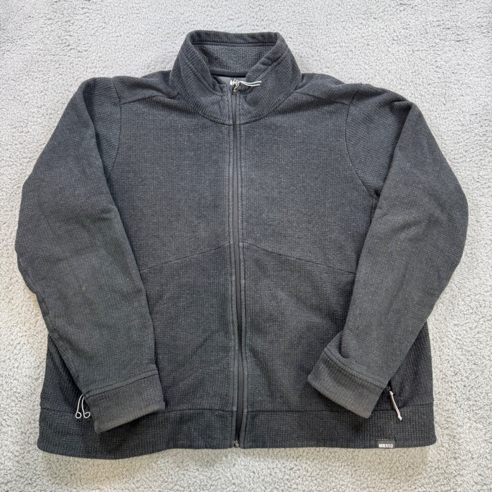 REI Co Op Full Zip Fleece Jacket Charcoal Gray Heathered Knit Women Size 2X